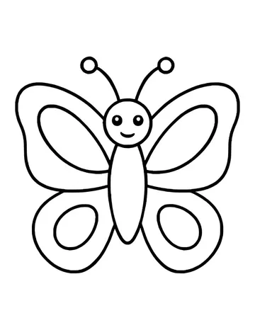 Easy butterfly with a smiling face, ball-tipped antennae and an oval spot inside each wing