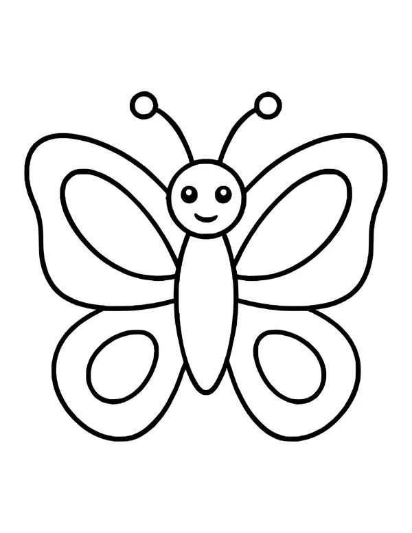 Easy butterfly with a smiling face, ball-tipped antennae and an oval spot inside each wing