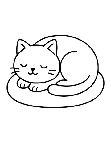 Cat curled into a ball asleep in an oval pet bed, with whiskers and a smiling face