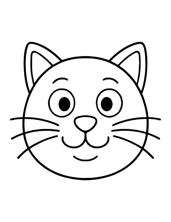 Round friendly cat face with whiskers and a small smile