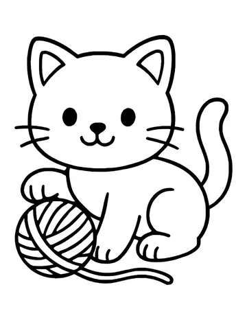 Cute kitten sitting with one paw on a ball of yarn