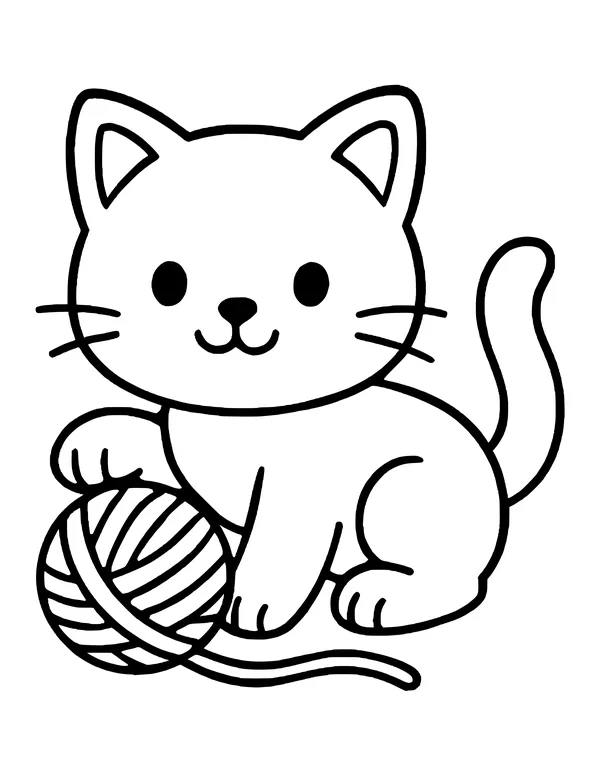 Cute kitten sitting with one paw on a ball of yarn