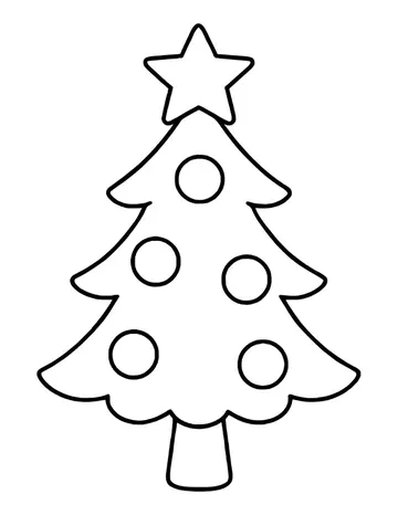 Christmas tree outline with a star and eight round baubles on its branches