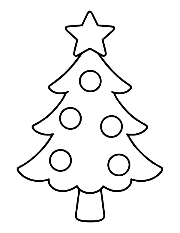 Christmas tree outline with a star and eight round baubles on its branches
