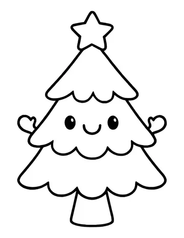 Cute Christmas tree character with a smiling face, little arms and a star on top