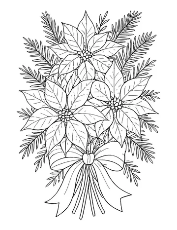 Large arrangement of poinsettias and pine sprigs with fine detail