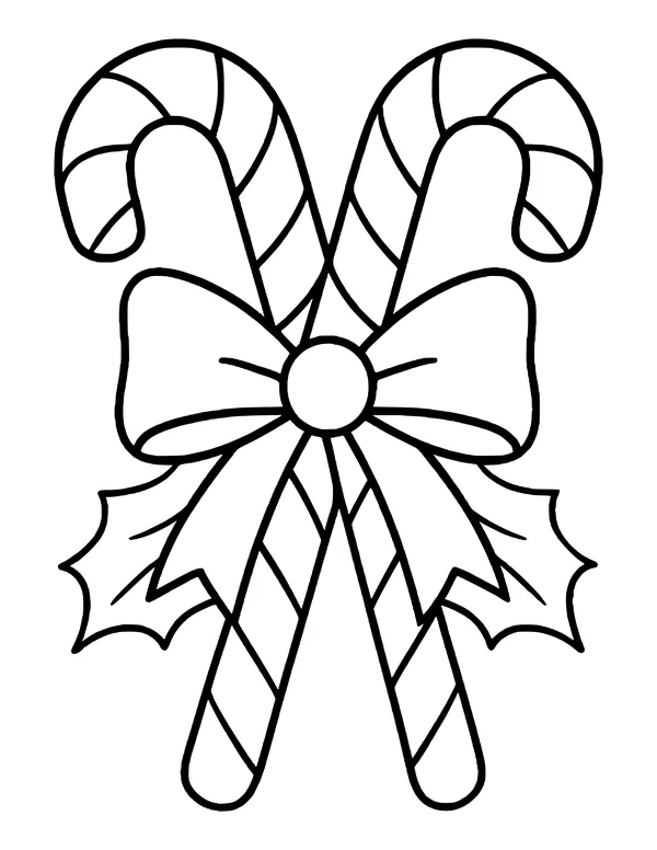 Pair of striped candy canes crossed with a holly bow in the middle