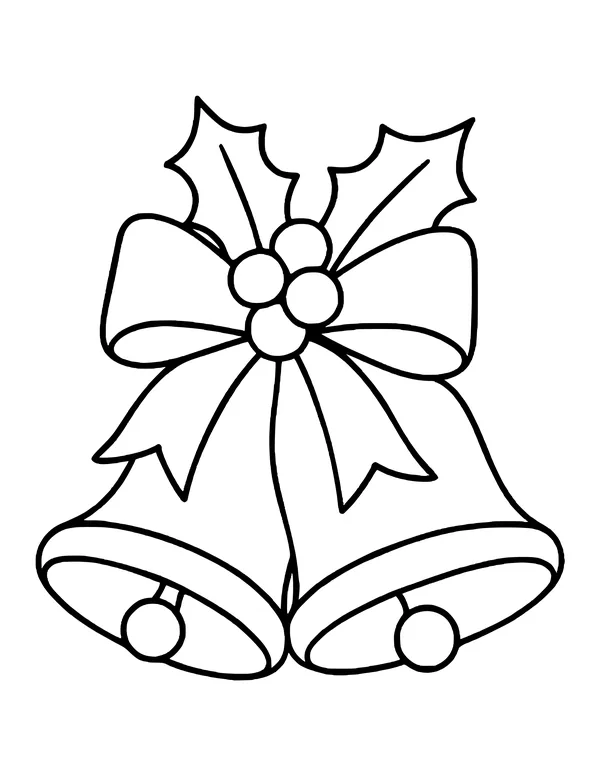 Pair of jingle bells with a ribbon bow and holly