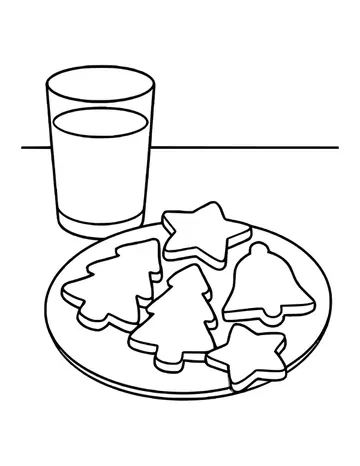 Plate of decorated Christmas cookies and a glass of milk on a table