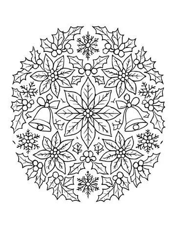Christmas mandala made of poinsettia flowers and snowflakes