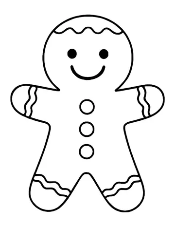 Gingerbread cookie person with a big smile, buttons and icing stripes