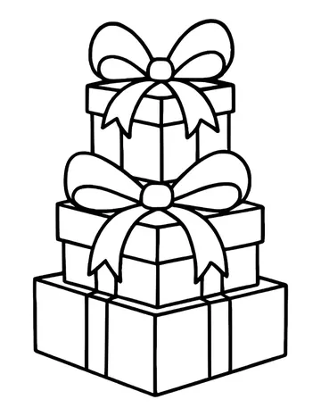 Three wrapped Christmas presents stacked up, each with a big bow