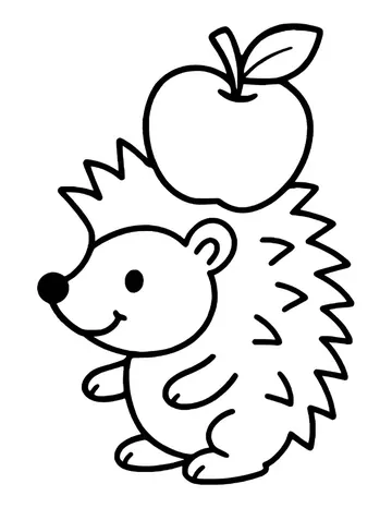 Side view of a cute hedgehog carrying a whole apple on its spiky back.