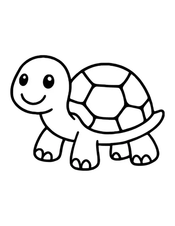 Cute turtle walking to the side with a smiling face and a shell made of large plates.