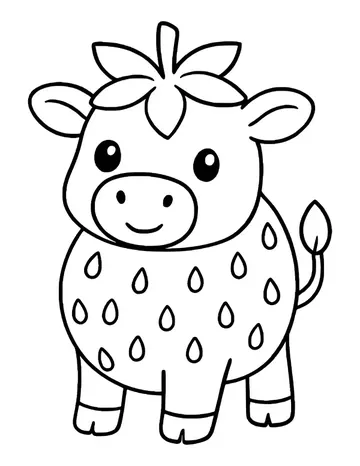 Cute cow with a strawberry body covered in seeds and a leafy strawberry top on its head.