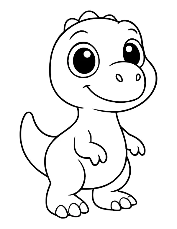 Round baby dinosaur with very large eyes and short arms