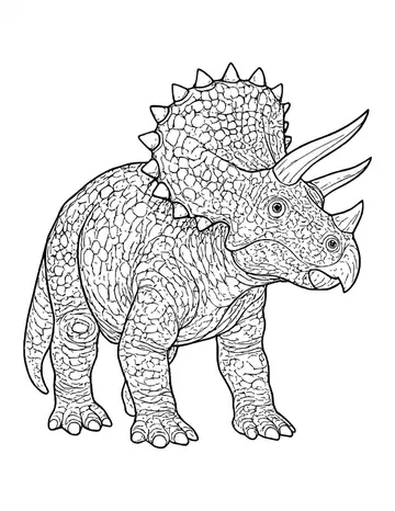 A side-angled realistic triceratops with a big bony frill, curved horns and heavy textured skin on its legs and body.