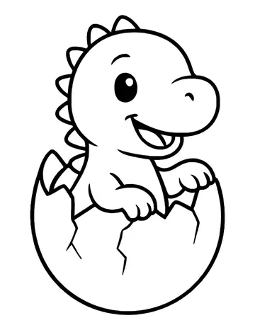 A baby dinosaur with an open-mouthed grin and spikes along its head, climbing out of a broken eggshell.