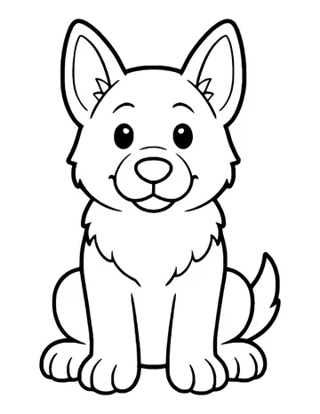 Cute German shepherd puppy sitting straight, with big pointed ears and a fluffy chest