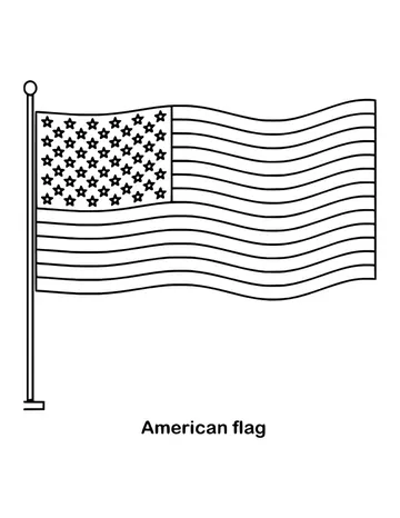 Outline of American flag waving on a flagpole United States waving on a flagpole to color