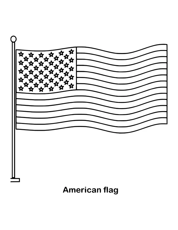 Outline of American flag waving on a flagpole United States waving on a flagpole to color