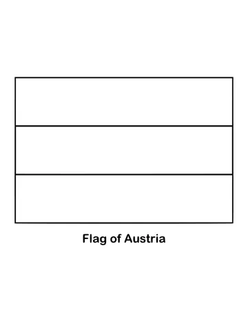 Austria's flag is a simple triband of red, white and red in horizontal stripes, drawn as an outline to color