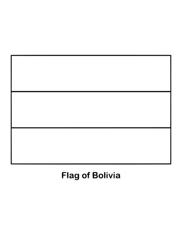 Three equal bands run across Bolivia's flag: red on top, yellow in the middle and green below, drawn as an outline to color