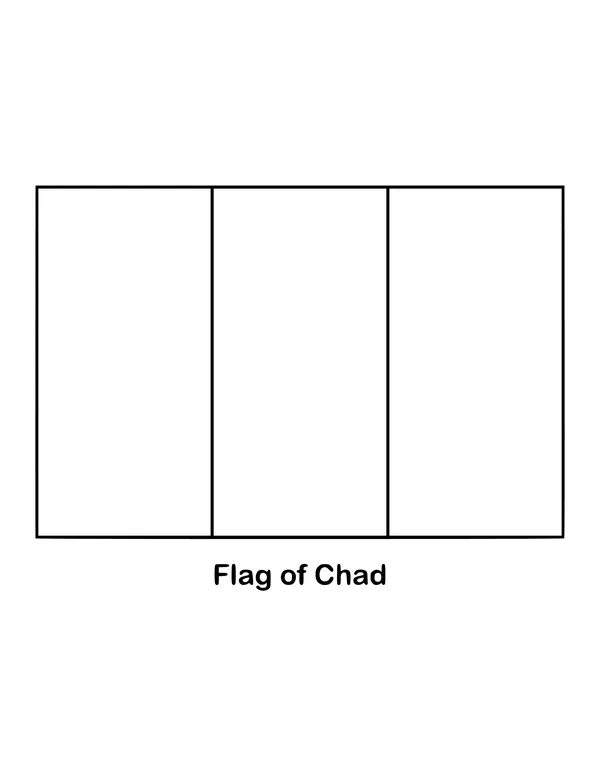 Chad's flag is three vertical bands of indigo, yellow and red, drawn as an outline to color