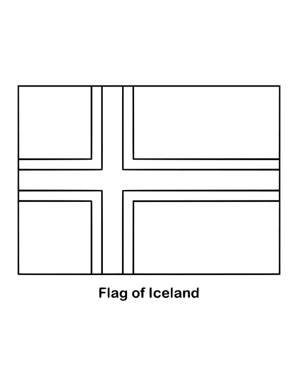 Iceland's flag is sky blue with a white Nordic cross and a thinner red cross inside it, drawn as an outline to color