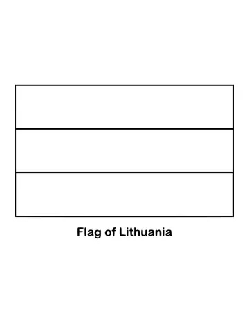 Lithuania flies a simple horizontal tricolor of yellow, green and red, drawn as an outline to color