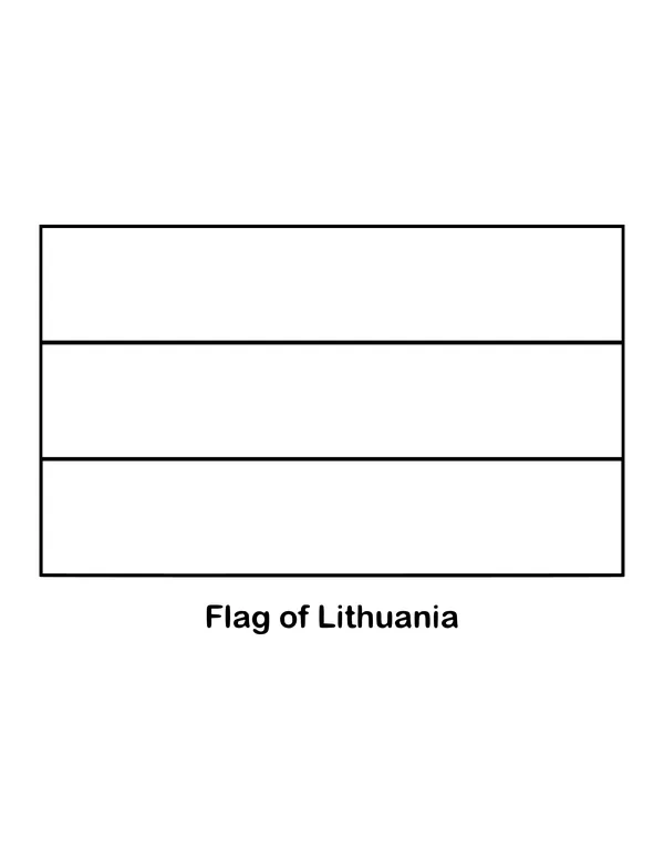 Lithuania flies a simple horizontal tricolor of yellow, green and red, drawn as an outline to color