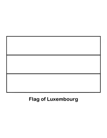 Three horizontal stripes of red, white and light blue make up the flag of Luxembourg, drawn as an outline to color