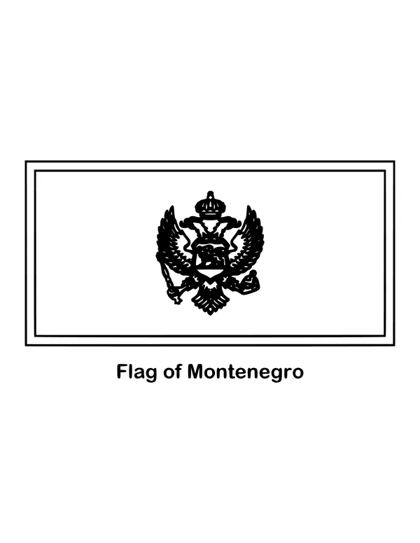 Montenegro's flag is red with a gold border and the national coat of arms at its center, drawn as an outline to color