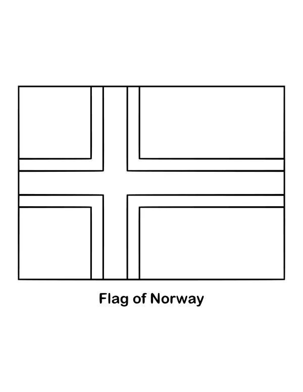 A red field carries a navy blue Nordic cross outlined in white, stretching to every edge, drawn as an outline to color
