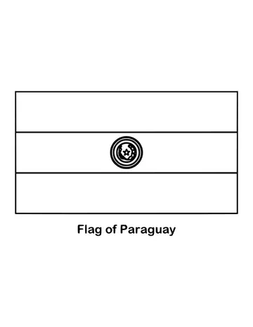 Horizontal bands of red, white and blue carry a different emblem on each side, drawn as an outline to color