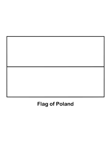 Two equal horizontal stripes, white on top and red below, make up the flag of Poland, drawn as an outline to color