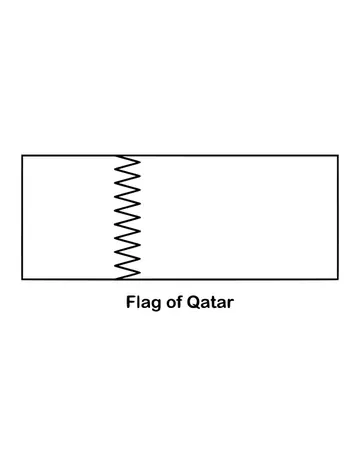 Maroon fills most of the flag, with a broad white band at the hoist edged by nine sharp points, drawn as an outline to color