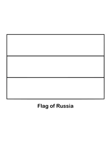 Three equal horizontal bands, white over blue over red, make up Russia's flag, drawn as an outline to color