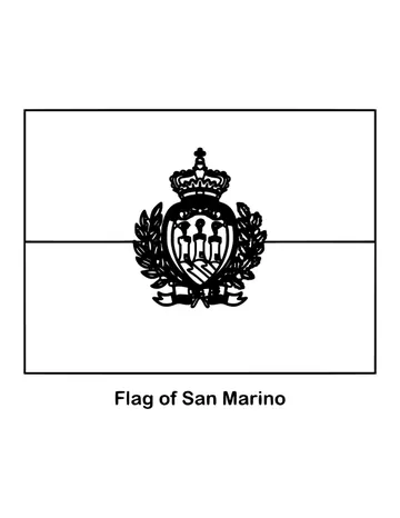 San Marino's flag is white over light blue, with the coat of arms in the middle, drawn as an outline to color