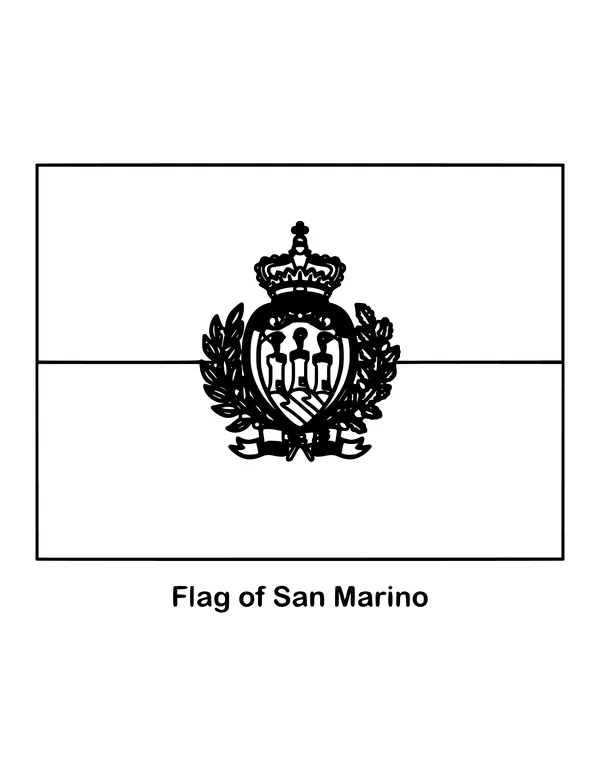 San Marino's flag is white over light blue, with the coat of arms in the middle, drawn as an outline to color