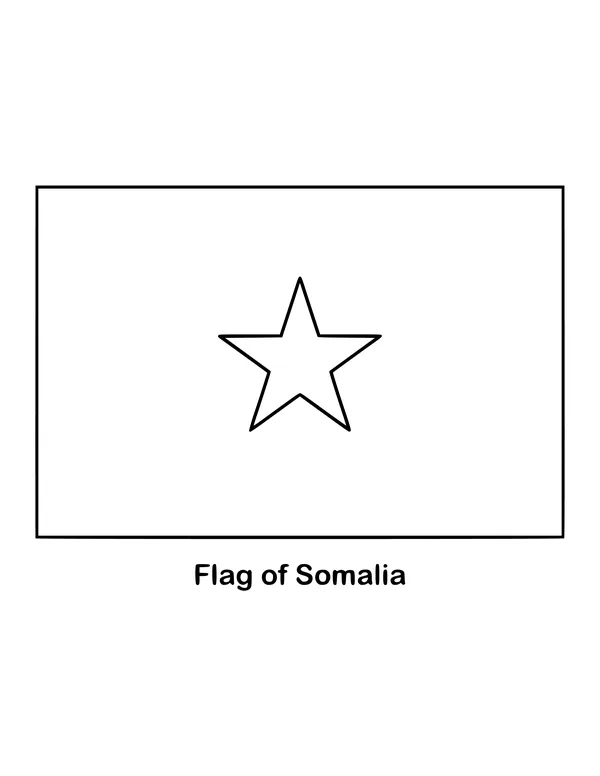 Somalia's flag is a blue field with one large white five-pointed star in the centre, drawn as an outline to color