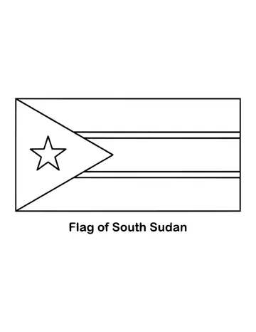 South Sudan's flag has black, red and green horizontal bands separated by thin white stripes, drawn as an outline to color