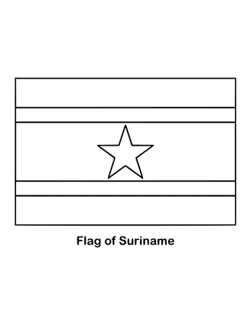 Suriname's flag has five horizontal stripes: green, white, a wide red band, white, and green, drawn as an outline to color