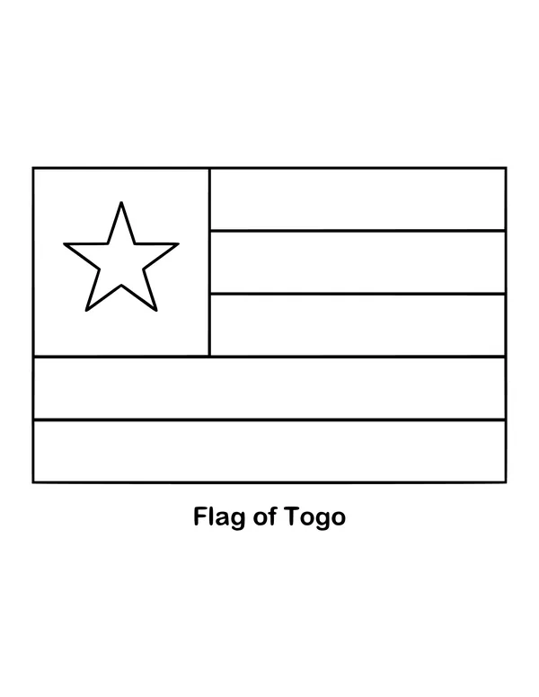 Five horizontal stripes of green and yellow cover Togo's flag, drawn as an outline to color