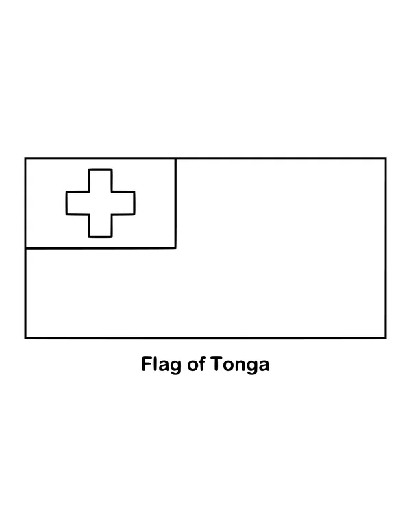 Tonga's flag is red with a white rectangle in the upper corner by the pole, drawn as an outline to color