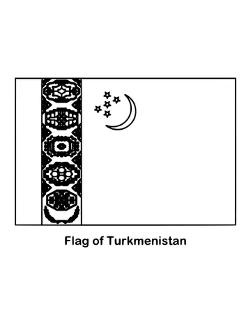 Turkmenistan's flag is green with a red vertical stripe near the pole, drawn as an outline to color