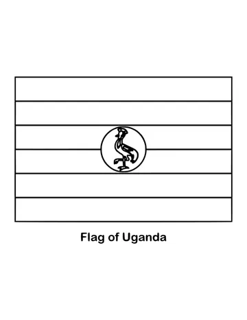 Six horizontal stripes of black, yellow and red, repeated twice, cover Uganda's flag, drawn as an outline to color