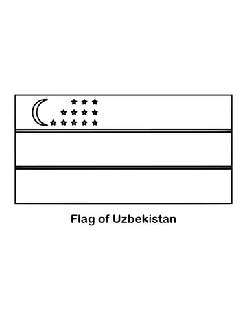 Uzbekistan's flag has blue, white and green horizontal bands, divided by two thin red lines, drawn as an outline to color