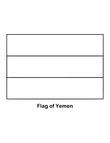 Yemen's flag is three equal horizontal bands of red, white and black, drawn as an outline to color