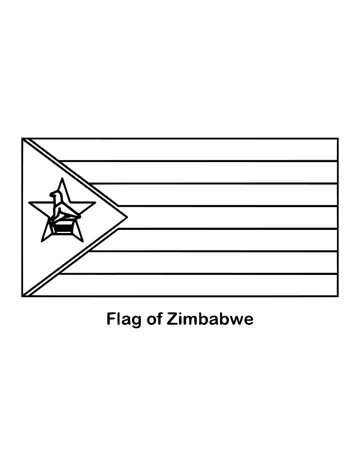 Zimbabwe's flag has seven horizontal stripes in green, gold, red and black, drawn as an outline to color